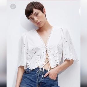 H&M Cropped Blouse With Eyelet Embroidery
